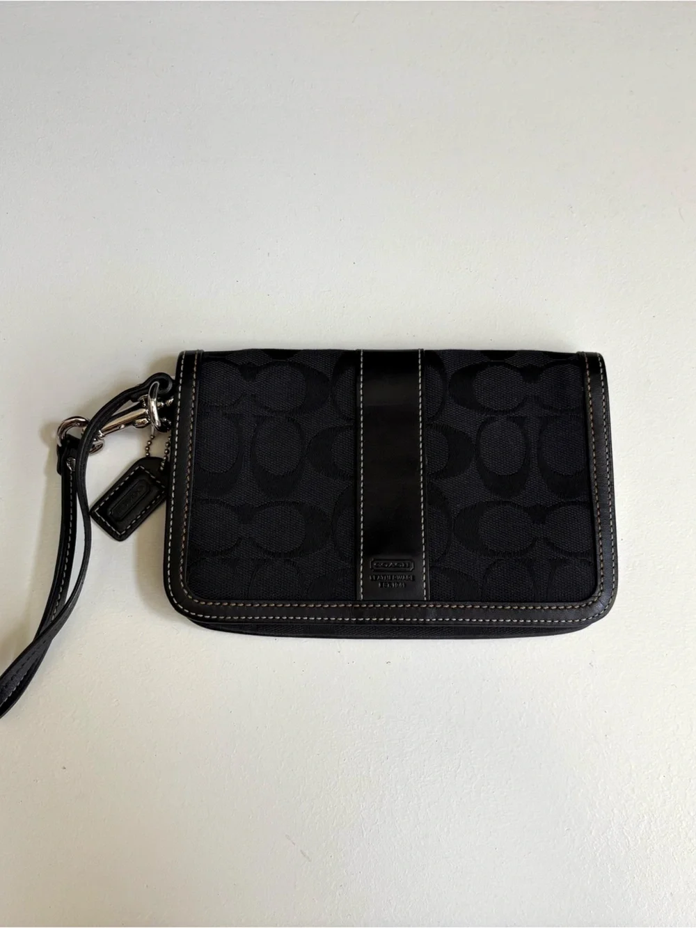 Coach signature jacquard wristlet